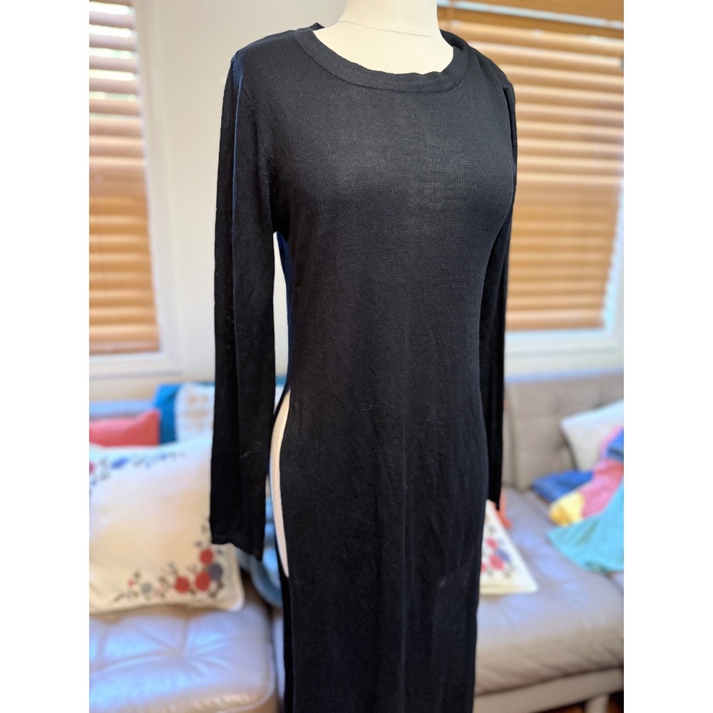 Bik‎ Bok Womens Black Long Sleeve Knit Top Side Slits Crew Neck Size L